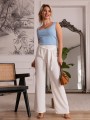 Zwiewne luźne spodnie gładkie - ivory
