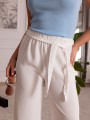 Zwiewne luźne spodnie gładkie - ivory