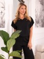 Elegancki Komplet Bluzka Spodnie ala len - black