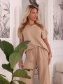 Elegancki Komplet Bluzka Spodnie ala len - beige