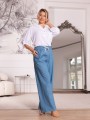 Szerokie SPODNIE na gumce OFELIA - blue