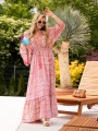Sukienka MAXI kimono REA - mozaika pink