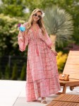 Sukienka MAXI kimono REA - mozaika pink