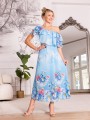 Sukienka koktajlowa hiszpanka ROSEMARY - kwiaty blue