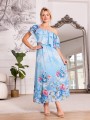Sukienka koktajlowa hiszpanka ROSEMARY - kwiaty blue