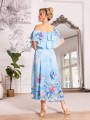 Sukienka koktajlowa hiszpanka ROSEMARY - kwiaty blue