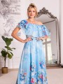 Sukienka koktajlowa hiszpanka ROSEMARY - kwiaty blue