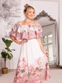 Sukienka koktajlowa hiszpanka ROSEMARY - kwiaty pink