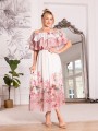 Sukienka koktajlowa hiszpanka ROSEMARY - kwiaty pink