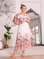 Sukienka koktajlowa hiszpanka ROSEMARY - kwiaty pink