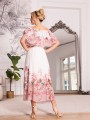 Sukienka koktajlowa hiszpanka ROSEMARY - kwiaty pink