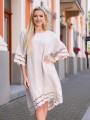 Lniana Sukienka z ażurową falbanką BRAYLEE - beż