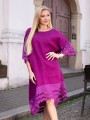 Lniana Sukienka z ażurową falbanką BRAYLEE - amarant