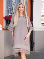 Lniana Sukienka z ażurową falbanką BRAYLEE - piaskowy