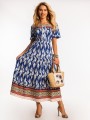 Sukienka z bufkami maxi LENA - blue