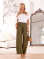 Zwiewne luźne spodnie gładkie MARIETTA - khaki