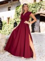 Sukienka gładka maxi Olivia - bordo