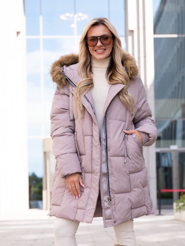 Puchowa KURTKA z rozpięciem po bokach KAYLA - beige