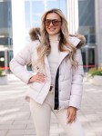 Pikowana KURTKA z naszywką i futrem LIZA - ecru