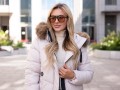 Pikowana KURTKA z naszywką i futrem LIZA - ecru