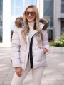 Pikowana KURTKA z naszywką i futrem LIZA - ecru