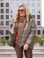 Pikowana KURTKA z naszywką i futrem LIZA - khaki