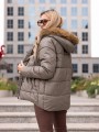 Pikowana KURTKA z naszywką i futrem LIZA - khaki