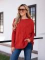 SWETER oversize z warkoczem CLAIRE - jarzębina