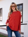 SWETER oversize z warkoczem CLAIRE - jarzębina