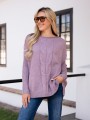 SWETER oversize z warkoczem CLAIRE - puder