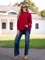 SWETER oversize z warkoczem CLAIRE - czerwony