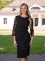 SUKIENKA Midi z marszczeniem i koronką ADISON - czarny
