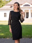 SUKIENKA Midi z marszczeniem i koronką ADISON - czarny