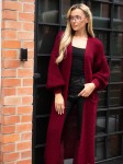 Długi KARDIGAN z bufiastymi rękawami LUIZA - burgund