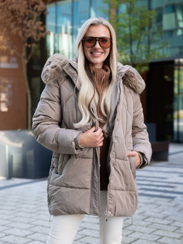 KURTKA pikowana z futrem KORI - piaskowy