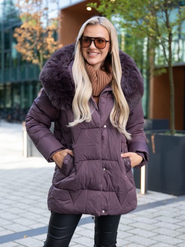 Pikowana KURTKA z futrem LIA - fiolet