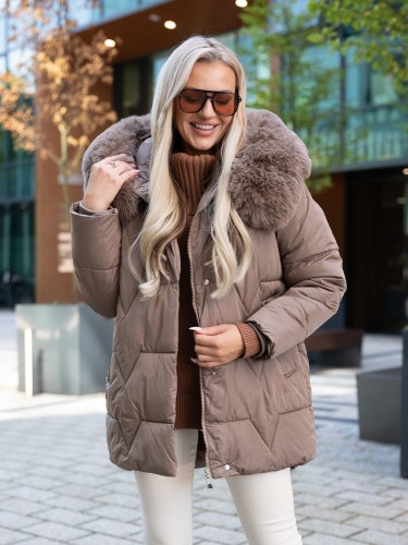 Pikowana KURTKA z futrem LIA - brąz