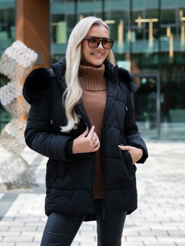 Zimowa KURTKA z kapturem LENA - czarny