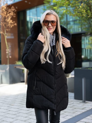 KURTKA zimowa w prążki NYLA - czarny