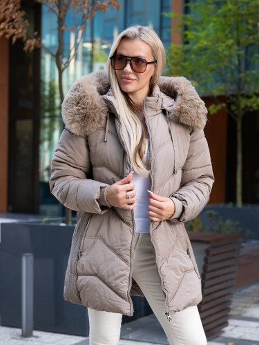 KURTKA zimowa w prążki NYLA - beż