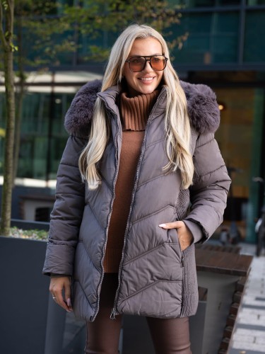 KURTKA zimowa w prążki NYLA - szary