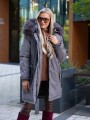 KURTKA parka z futrem i ściągaczem RHEA - szary