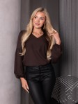 BLUZKA z bufiastymi rękawami OTTILIE - brązowy