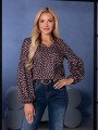 BLUZKA z bufiastymi rękawami OTTILIE - groszki brąz