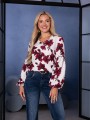 BLUZKA z bufiastymi rękawami OTTILIE - kwiaty biel