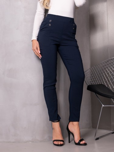 Spodnie z guziczkami w pasie ALEXIS - granat