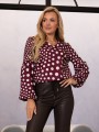 BLUZKA z bufiastymi rękawami OTTILIE - groszki bordo