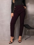 SPODNIE eleganckie ze złotymi guzikami CALISTA - bakłażan
