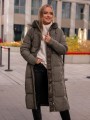 KURTKA Pikowana DŁUGA z kapturem EVIE - Khaki