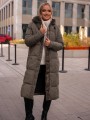 KURTKA Pikowana DŁUGA z kapturem EVIE - Khaki